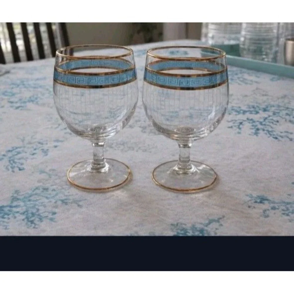 FRANCO Set of 2 Brandy Blue Gold Fine Glasses New